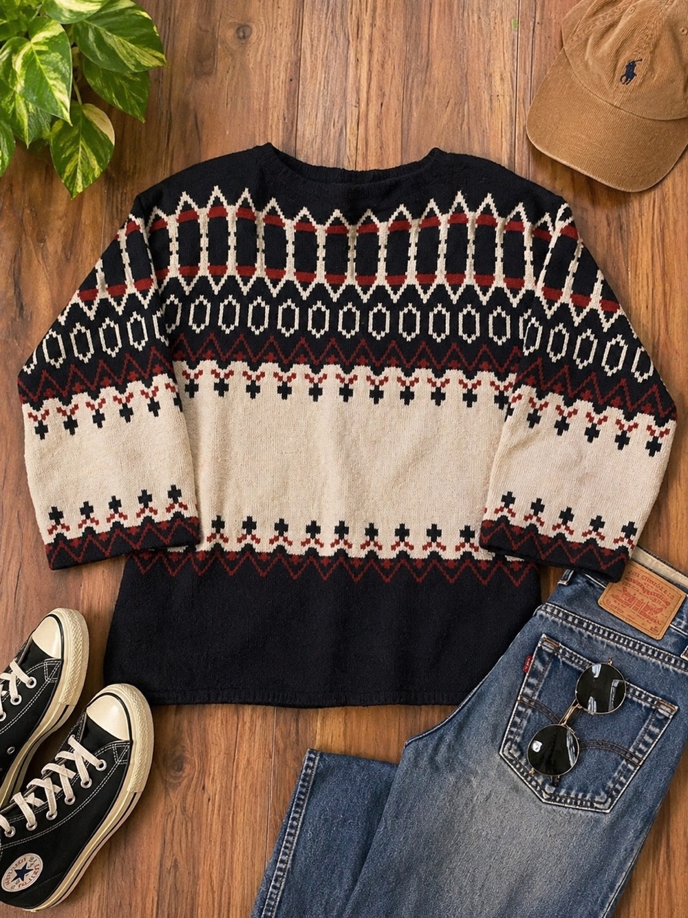 It’s Pure Gould VTG Scandi-Inspired Geometric Knit Sweater Boho Made 80s 90s M/L